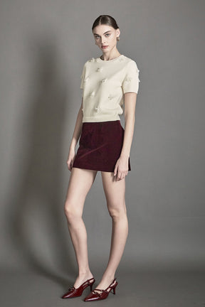 ENDLESS ROSE - Pearl Trim Short Sleeve Sweater - SWEATERS & KNITS available at Objectrare