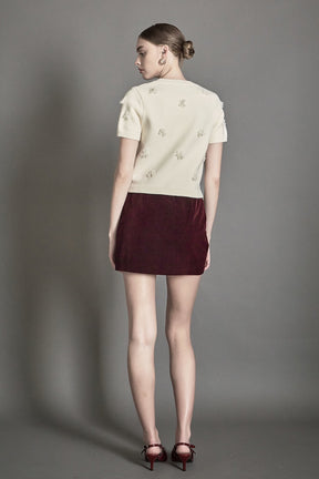 ENDLESS ROSE - Pearl Trim Short Sleeve Sweater - SWEATERS & KNITS available at Objectrare