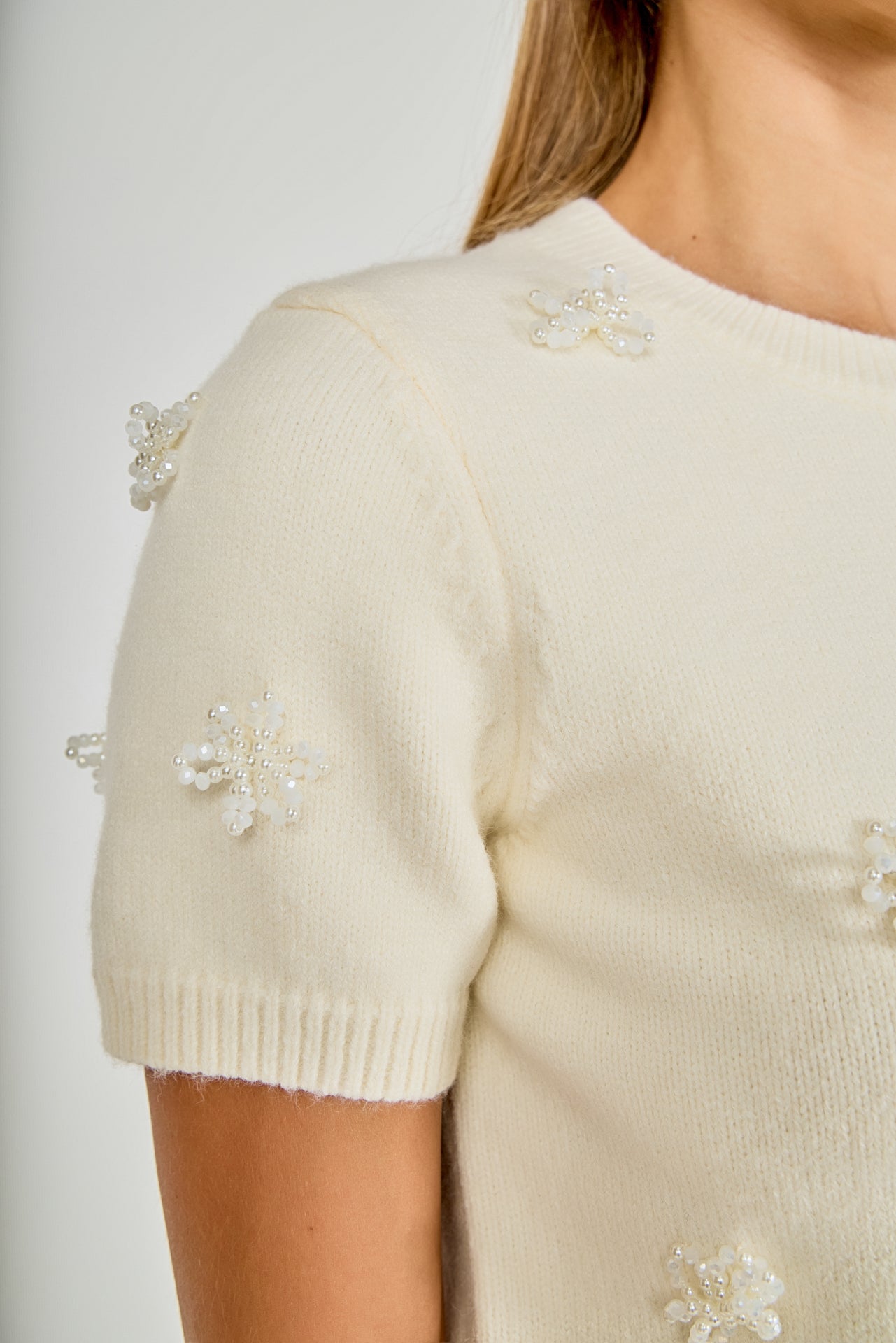 ENDLESS ROSE - Pearl Trim Short Sleeve Sweater - SWEATERS & KNITS available at Objectrare