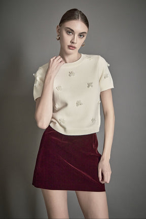 ENDLESS ROSE - Pearl Trim Short Sleeve Sweater - SWEATERS & KNITS available at Objectrare