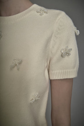 ENDLESS ROSE - Pearl Trim Short Sleeve Sweater - SWEATERS & KNITS available at Objectrare