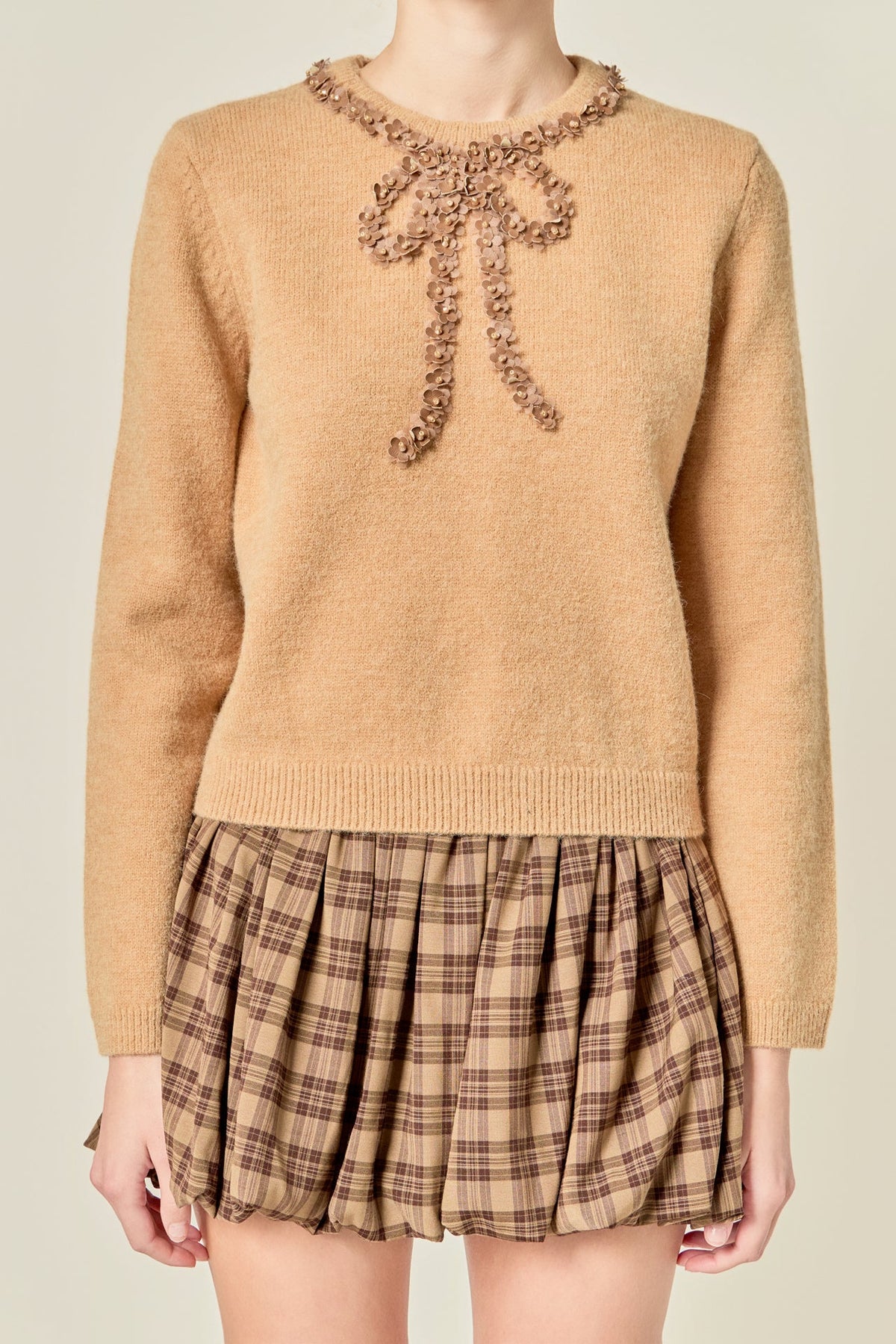 ENGLISH FACTORY - Floral Bow Trim Sweater - SWEATERS & KNITS available at Objectrare