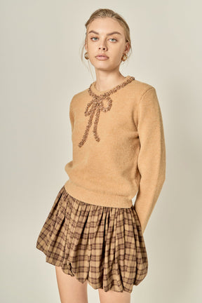 ENGLISH FACTORY - Sheer Floral Bow Trim Sweater - SWEATERS & KNITS available at Objectrare