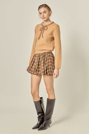 ENGLISH FACTORY - Sheer Floral Bow Trim Sweater - SWEATERS & KNITS available at Objectrare