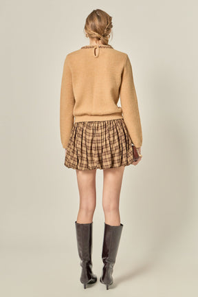 ENGLISH FACTORY - Sheer Floral Bow Trim Sweater - SWEATERS & KNITS available at Objectrare