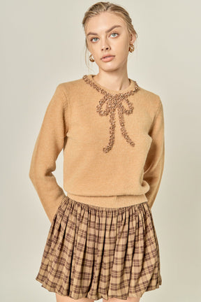 ENGLISH FACTORY - Sheer Floral Bow Trim Sweater - SWEATERS & KNITS available at Objectrare