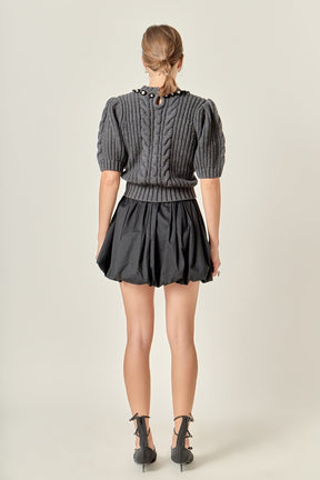 ENGLISH FACTORY - Pearl Embellishment Puff Sleeve Knit - SWEATERS & KNITS available at Objectrare
