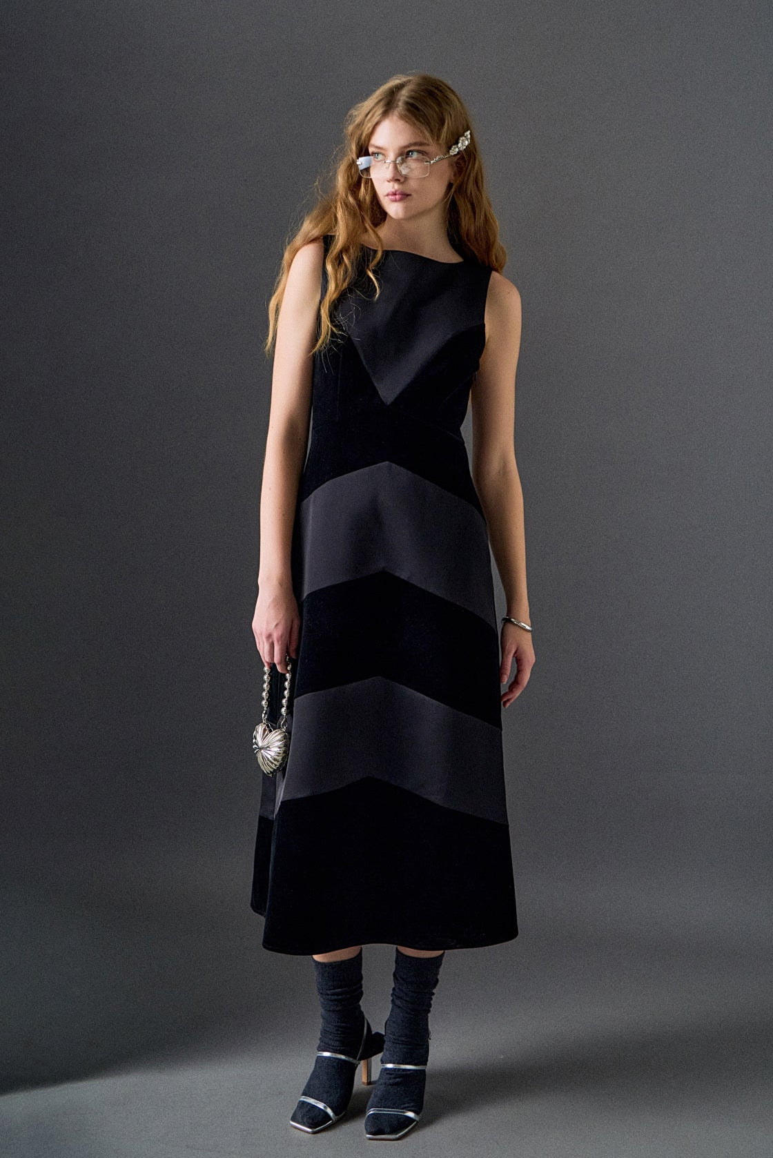 Velvet Satin Combo Midi Dress