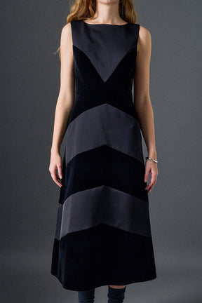 Velvet Satin Combo Midi Dress