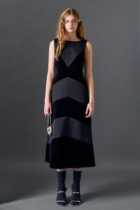 ENGLISH FACTORY - Velvet Satin Combo Midi Dress - DRESSES available at Objectrare