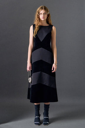 Velvet Satin Combo Midi Dress