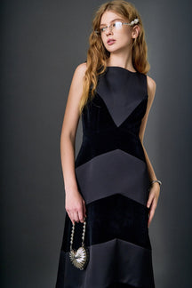 ENGLISH FACTORY - Velvet Satin Combo Midi Dress - DRESSES available at Objectrare