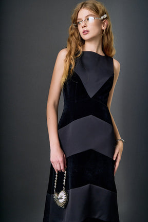ENGLISH FACTORY - Velvet Satin Combo Midi Dress - DRESSES available at Objectrare