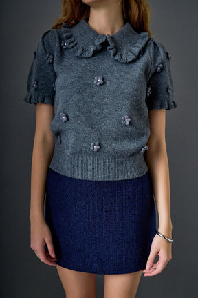 Pearl Floral Ruffle Sleeve Knit