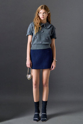 Pearl Floral Ruffle Sleeve Knit