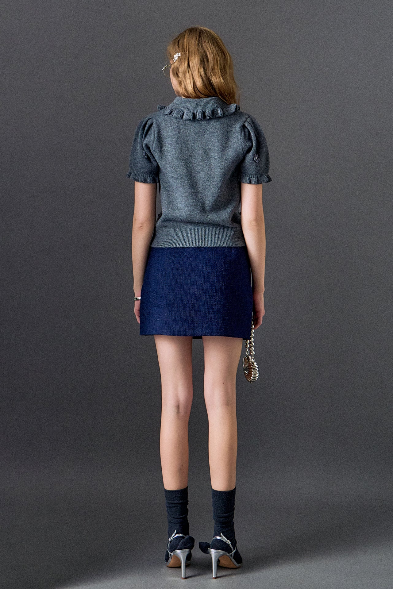 Pearl Floral Ruffle Sleeve Knit