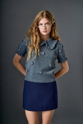 ENGLISH FACTORY - Pearl Floral Ruffle Sleeve Knit - TOPS available at Objectrare