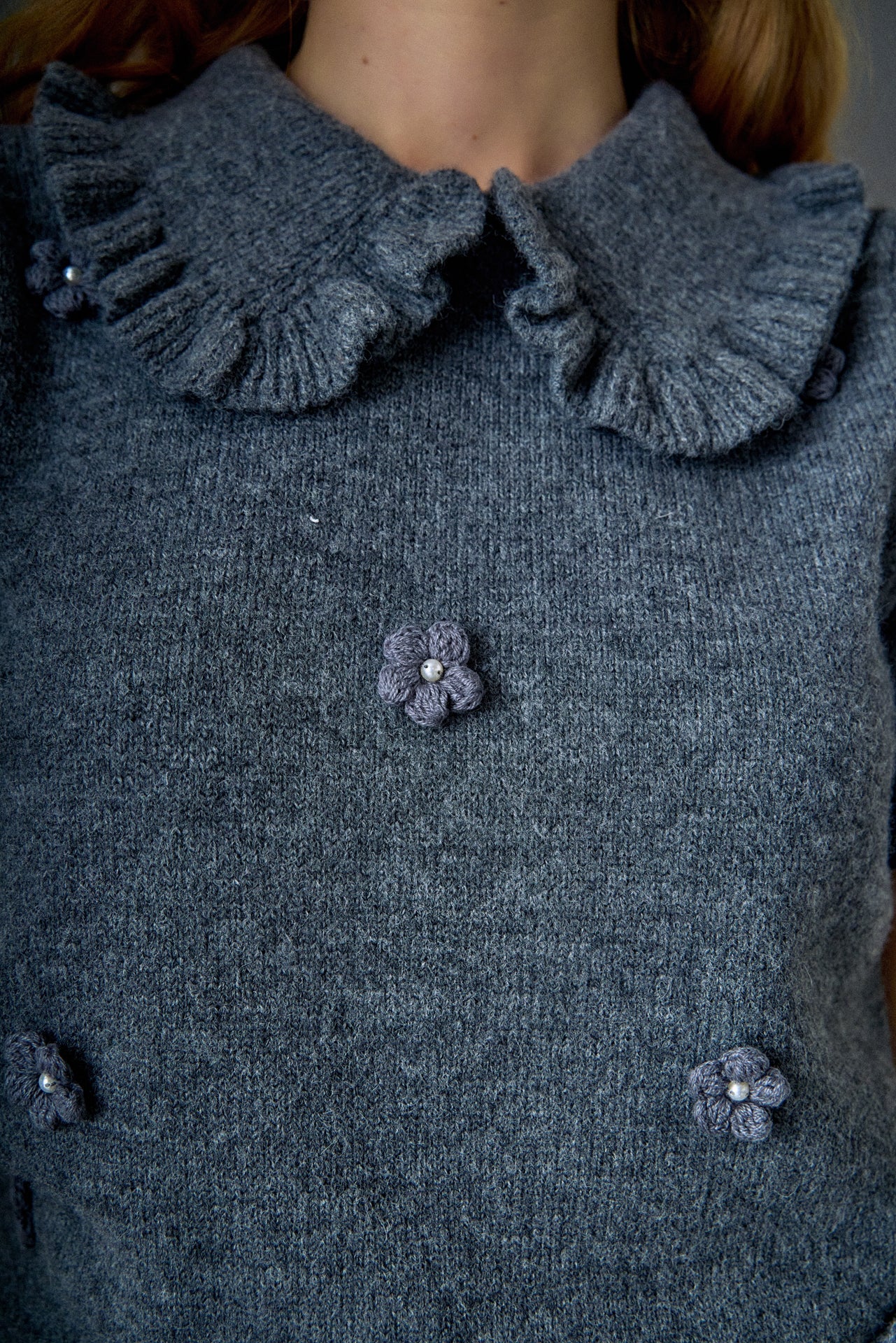 Pearl Floral Ruffle Sleeve Knit