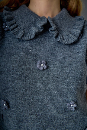 Pearl Floral Ruffle Sleeve Knit