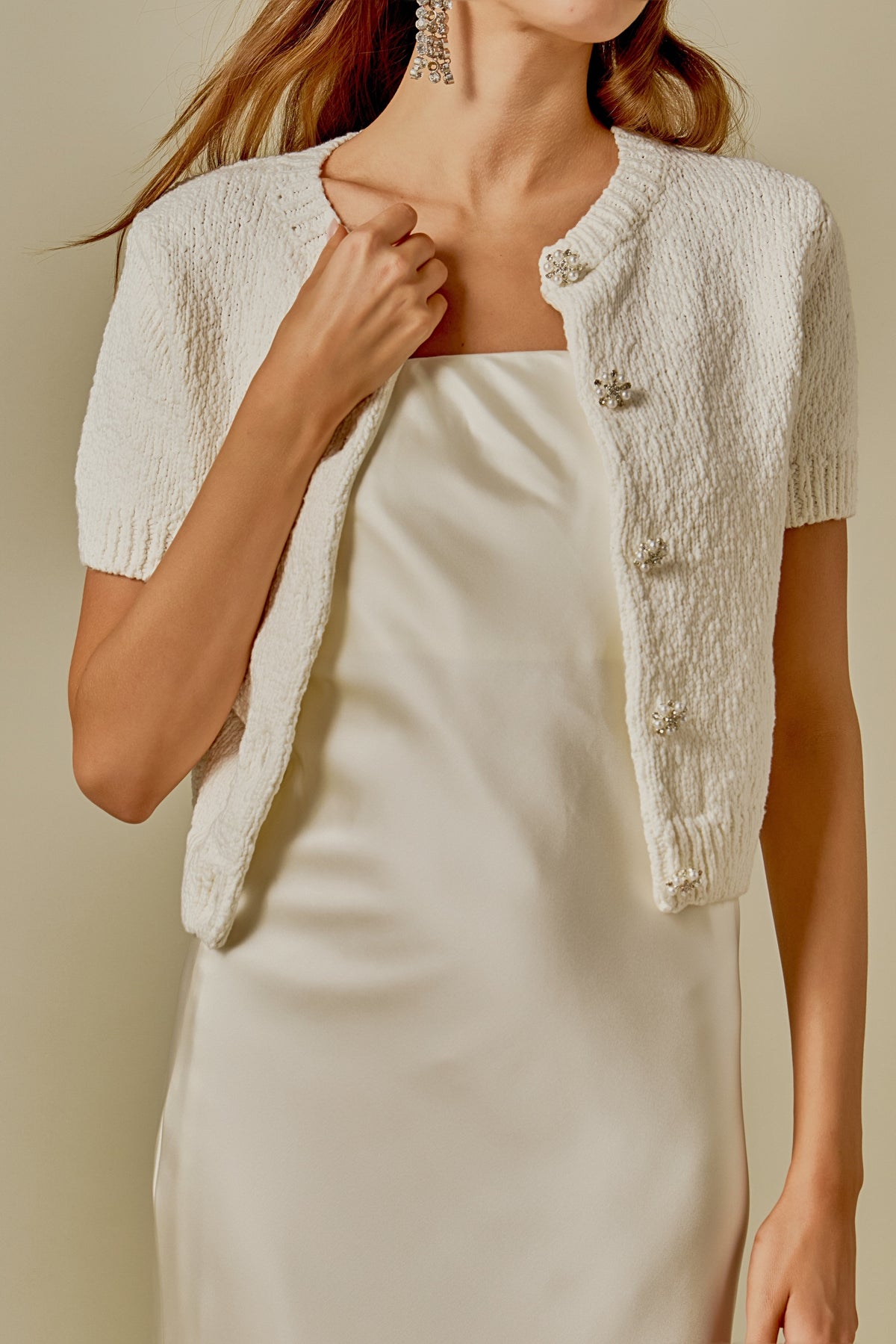 ENDLESS ROSE - Short Sleeve Collared Knit Cardigan - CARDIGAN available at Objectrare