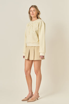 ENGLISH FACTORY - Beaded Ribbon Neck Trim Sweatshirt - SWEATERS & KNITS available at Objectrare