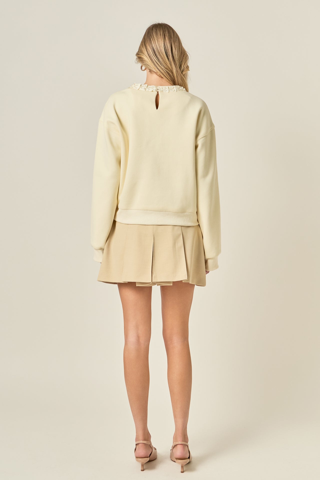 ENGLISH FACTORY - Beaded Ribbon Neck Trim Sweatshirt - SWEATERS & KNITS available at Objectrare