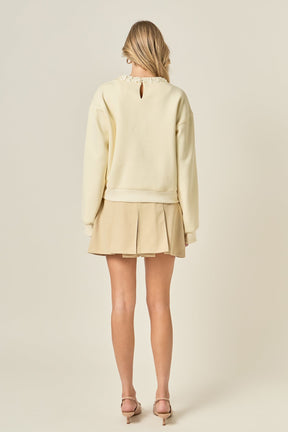 ENGLISH FACTORY - Beaded Ribbon Neck Trim Sweatshirt - SWEATERS & KNITS available at Objectrare