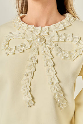 ENGLISH FACTORY - Beaded Ribbon Neck Trim Sweatshirt - SWEATERS & KNITS available at Objectrare