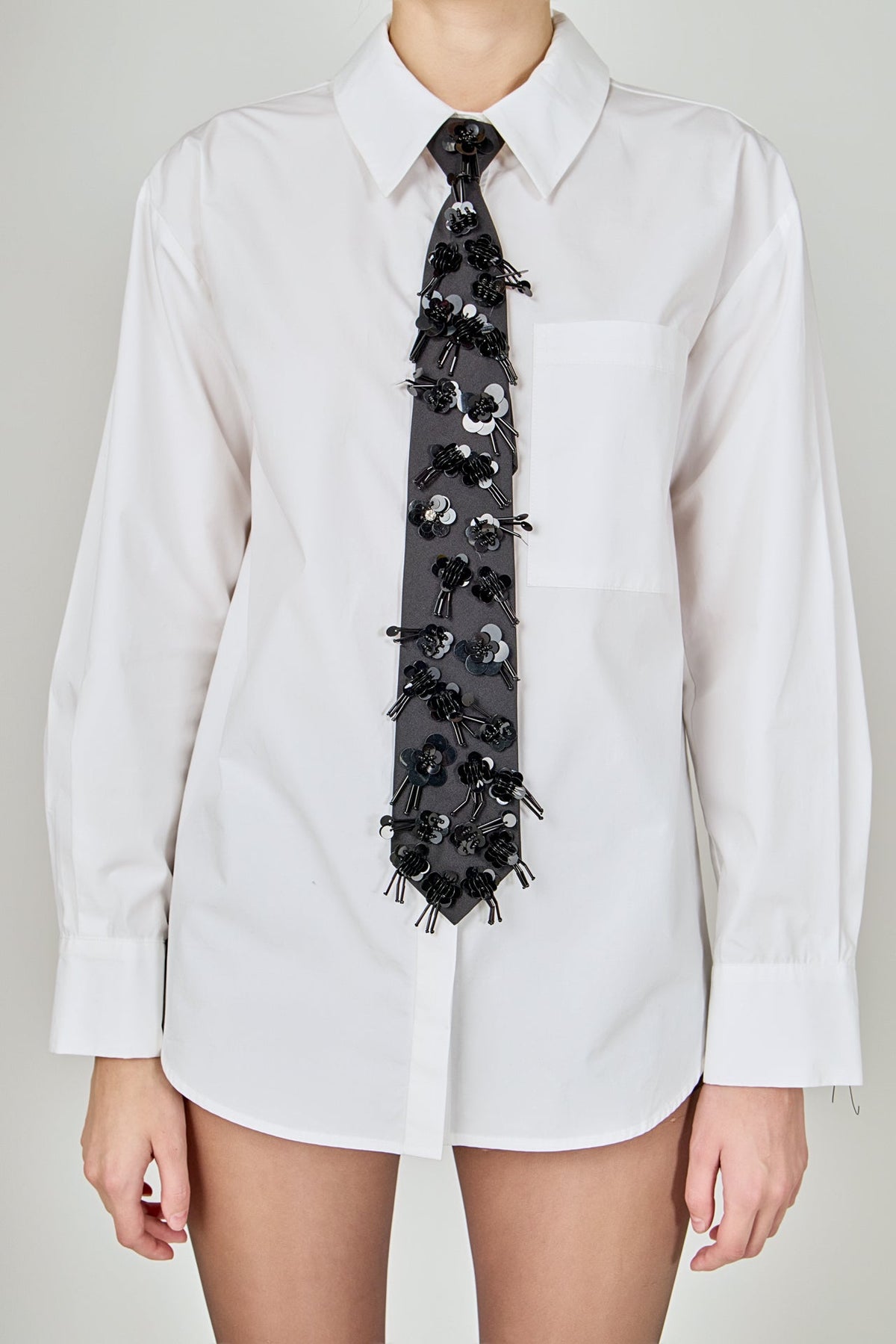 ENDLESS ROSE - Detachable Sequin Tie Shirt - SHIRTS & BLOUSES available at Objectrare