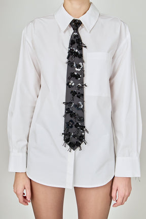 Detachable Sequin Tie Shirt