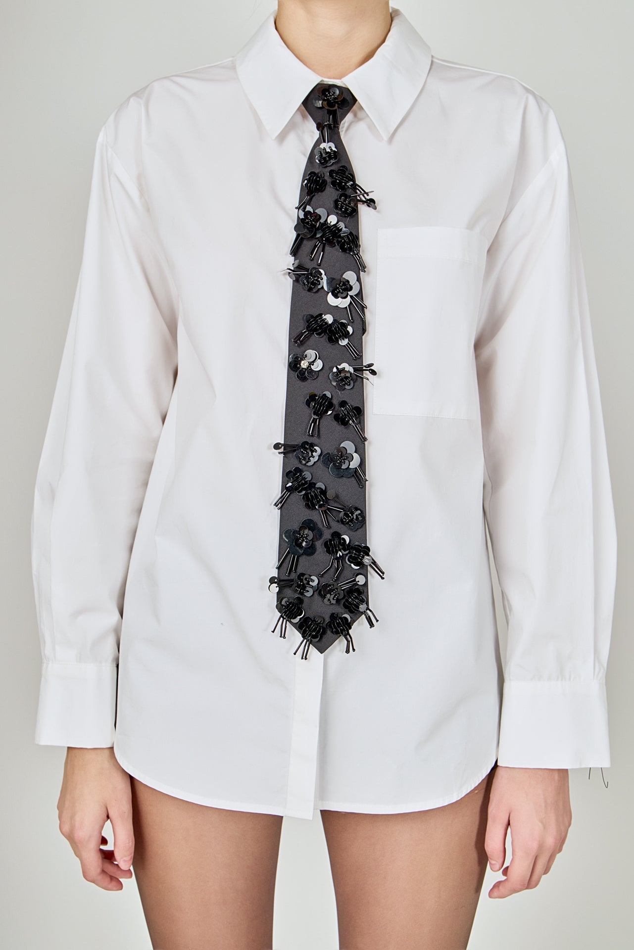 Detachable Sequin Tie Shirt
