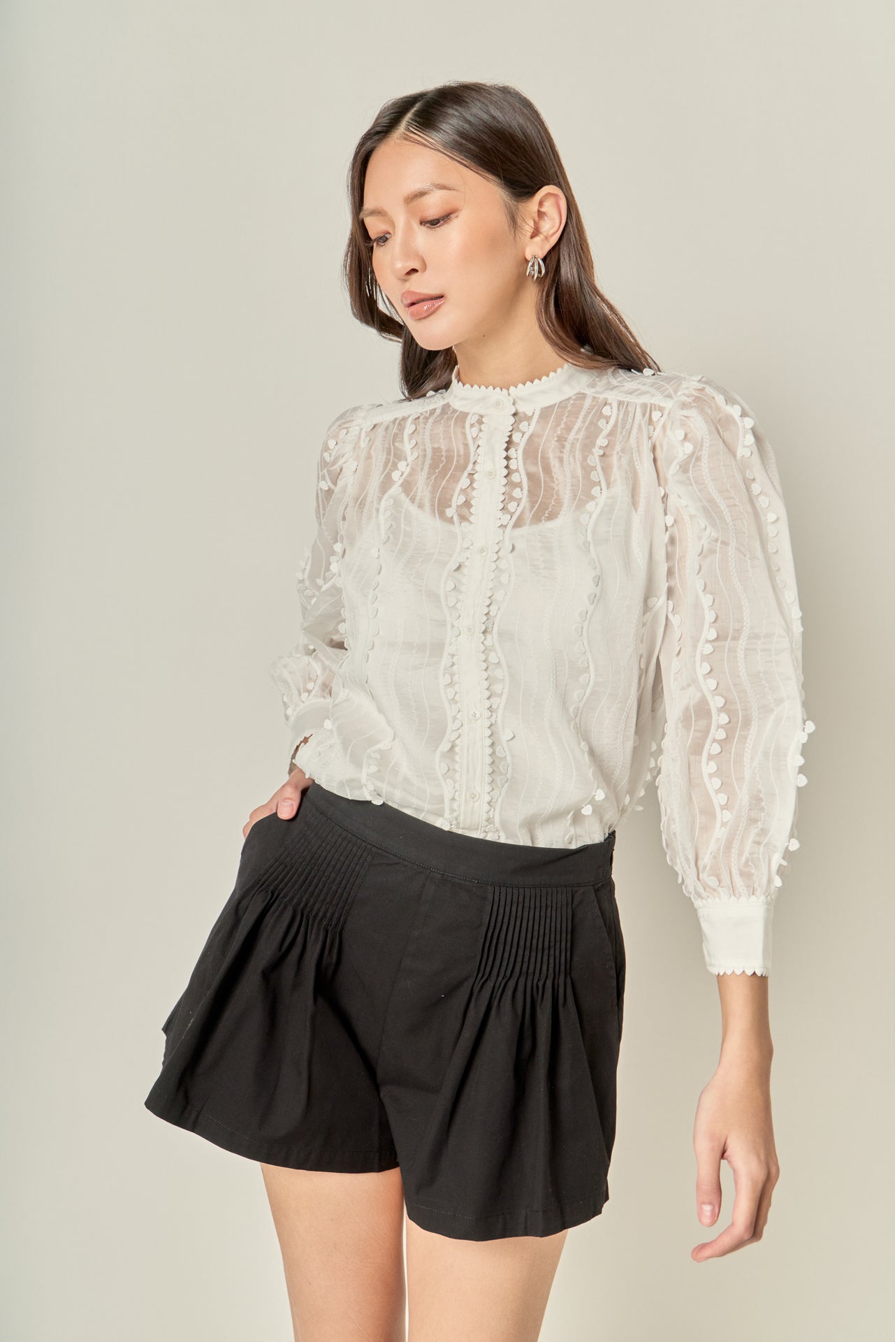 ENGLISH FACTORY - Heart Trim Sheer Blouse - SHIRTS & BLOUSES available at Objectrare