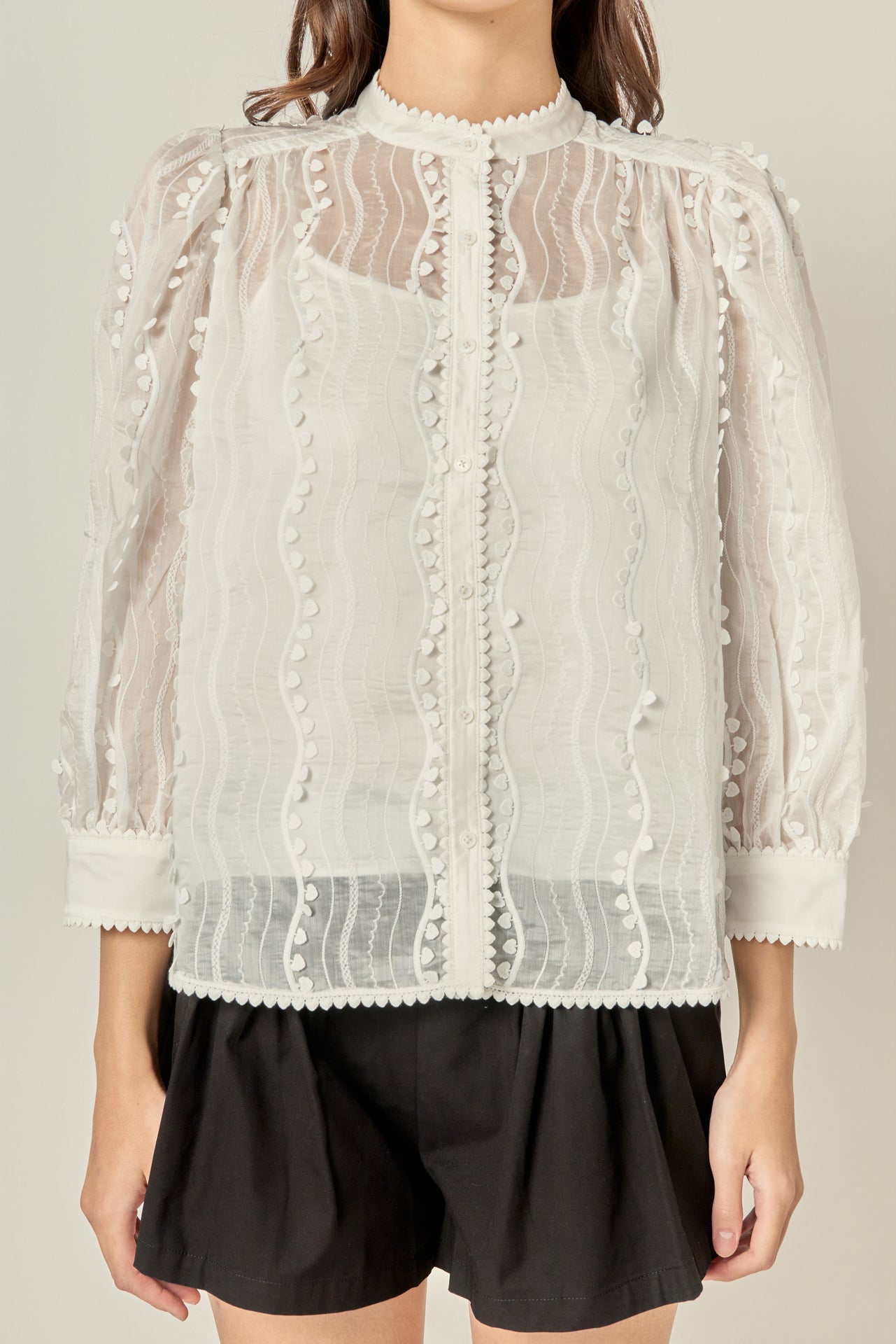 ENGLISH FACTORY - Heart Trim Sheer Blouse - SHIRTS & BLOUSES available at Objectrare