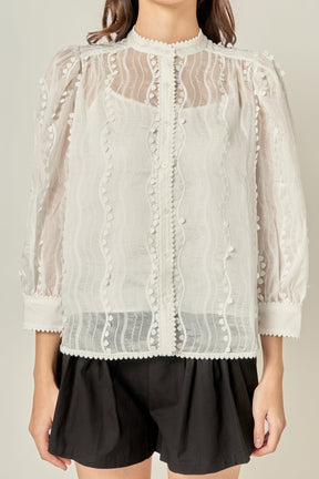 ENGLISH FACTORY - Heart Trim Sheer Blouse - SHIRTS & BLOUSES available at Objectrare