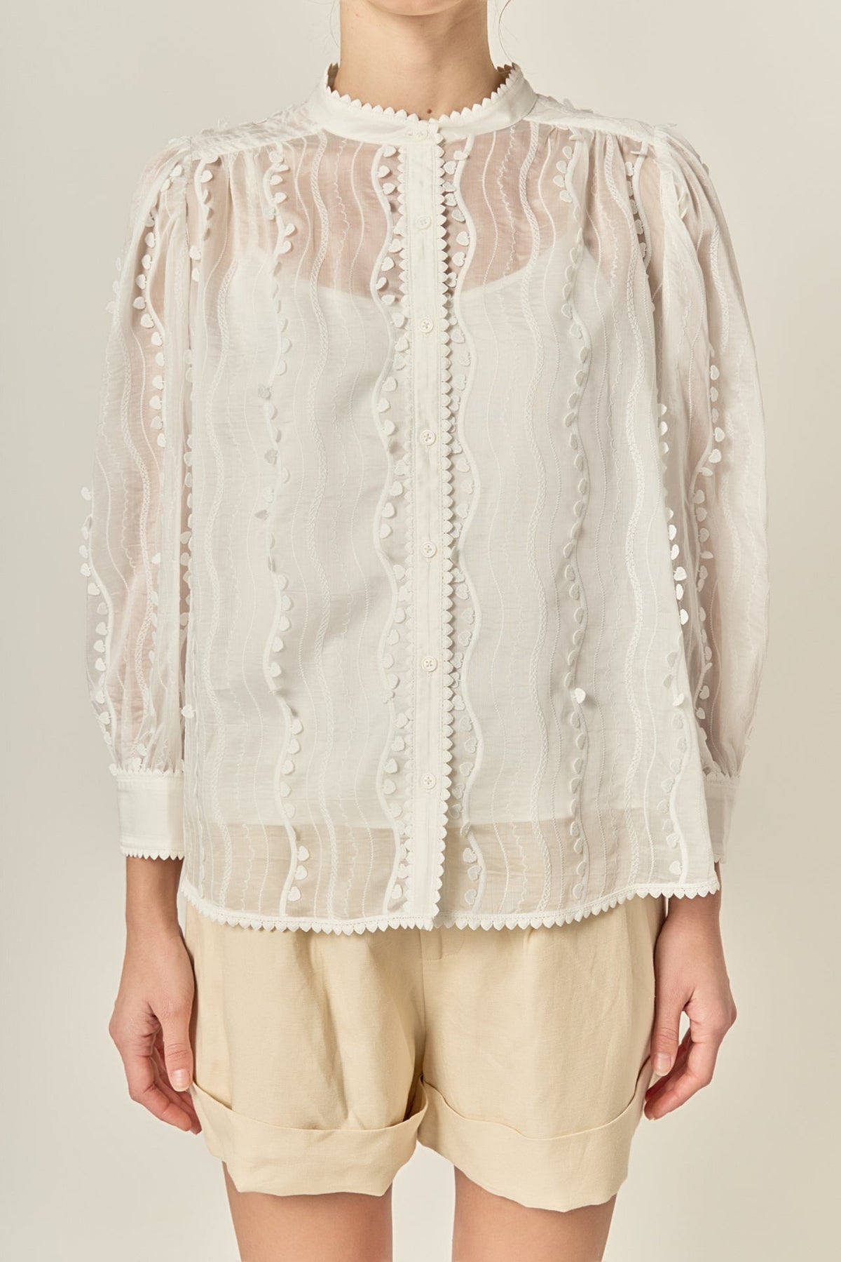 Heart Trim Sheer Blouse