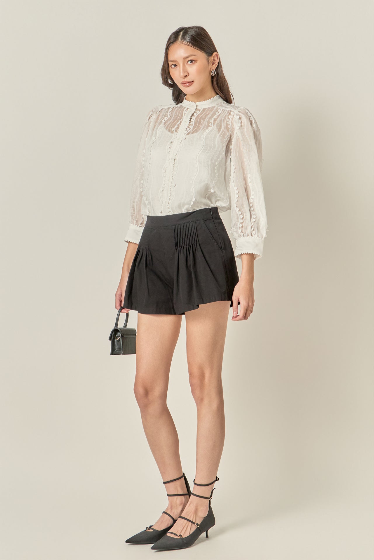 ENGLISH FACTORY - Heart Trim Sheer Blouse - SHIRTS & BLOUSES available at Objectrare