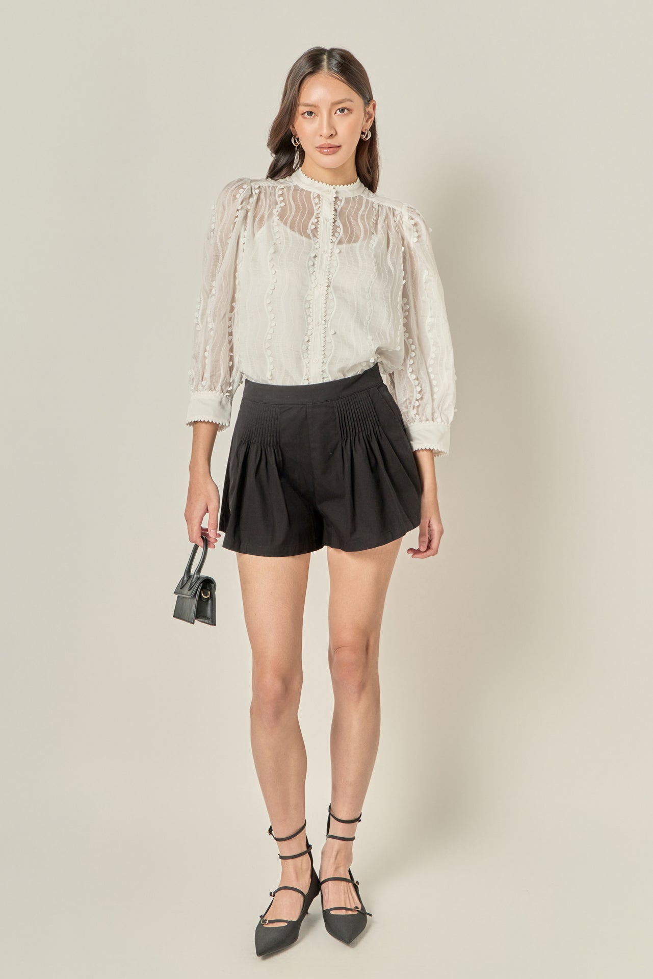 ENGLISH FACTORY - Heart Trim Sheer Blouse - SHIRTS & BLOUSES available at Objectrare