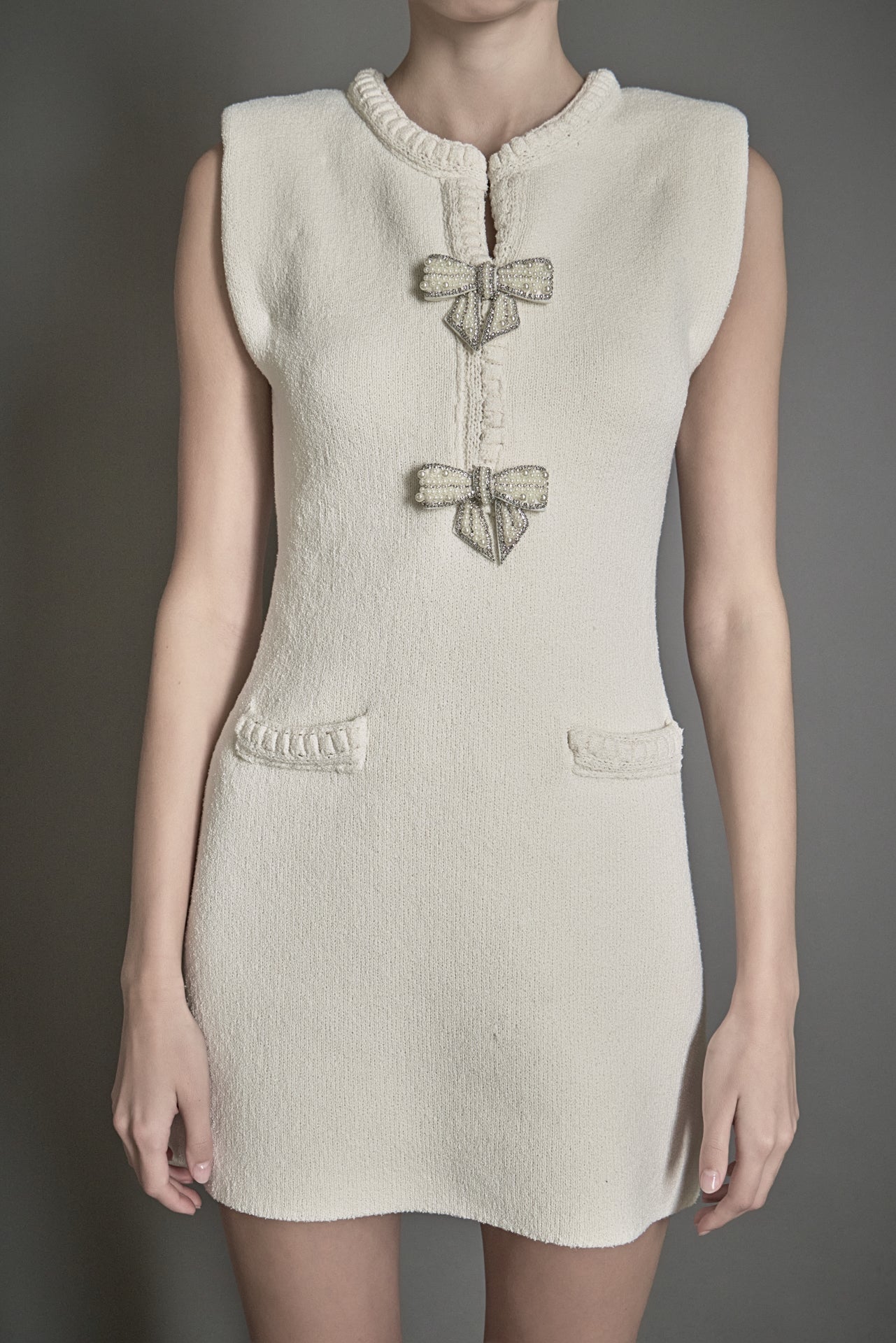 ENDLESS ROSE - Sleeveless Mini Knit Dress With Bow Accents - DRESSES available at Objectrare