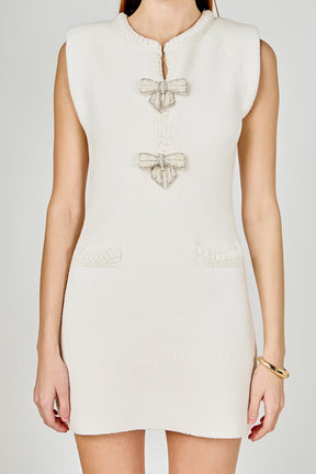 ENDLESS ROSE - Sleeveless Mini Knit Dress With Bow Accents - DRESSES available at Objectrare