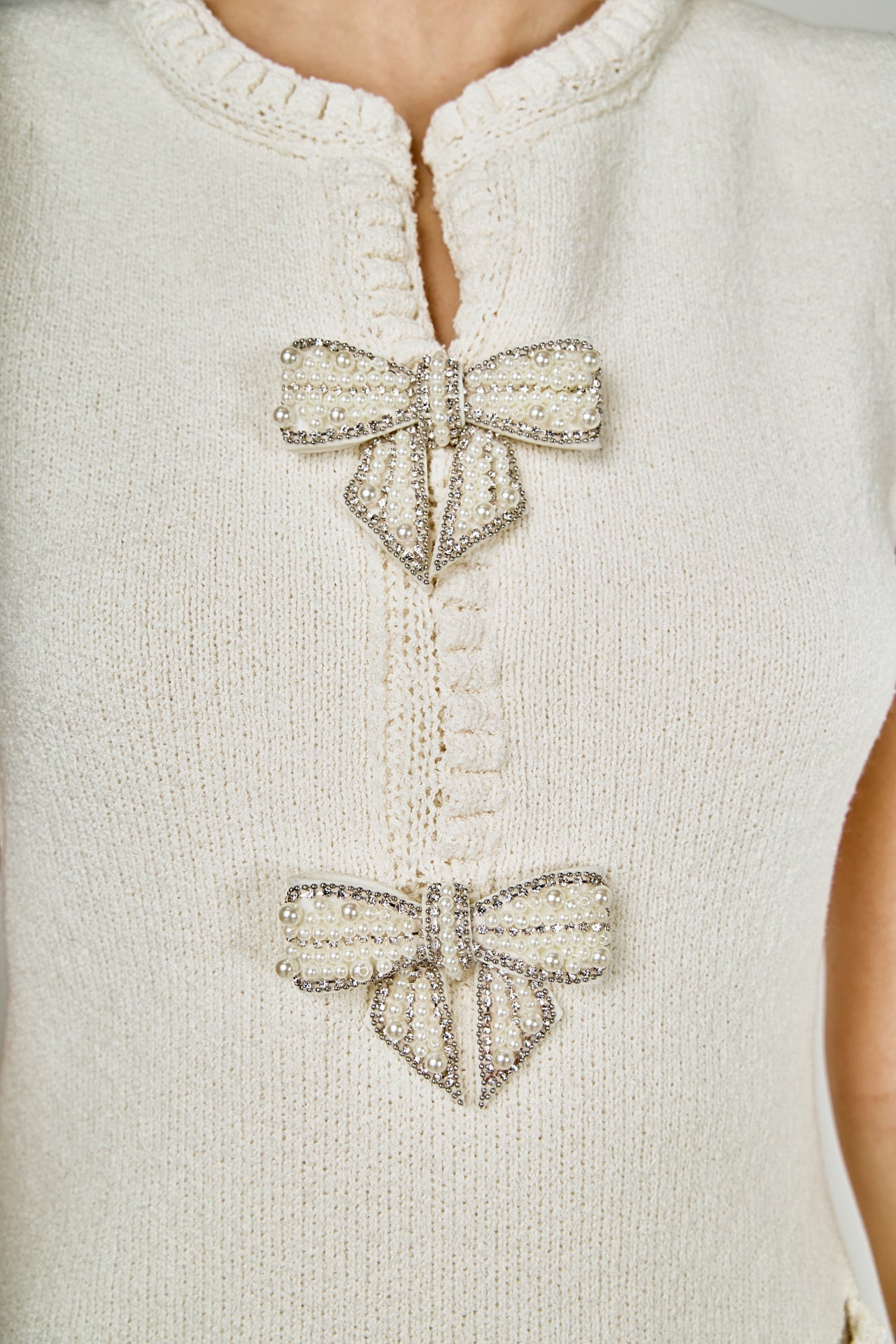 ENDLESS ROSE - Sleeveless Mini Knit Dress With Bow Accents - DRESSES available at Objectrare