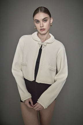 ENDLESS ROSE - Cardigan Featuring Braided Trim and Bow Accents - JACKETS available at Objectrare