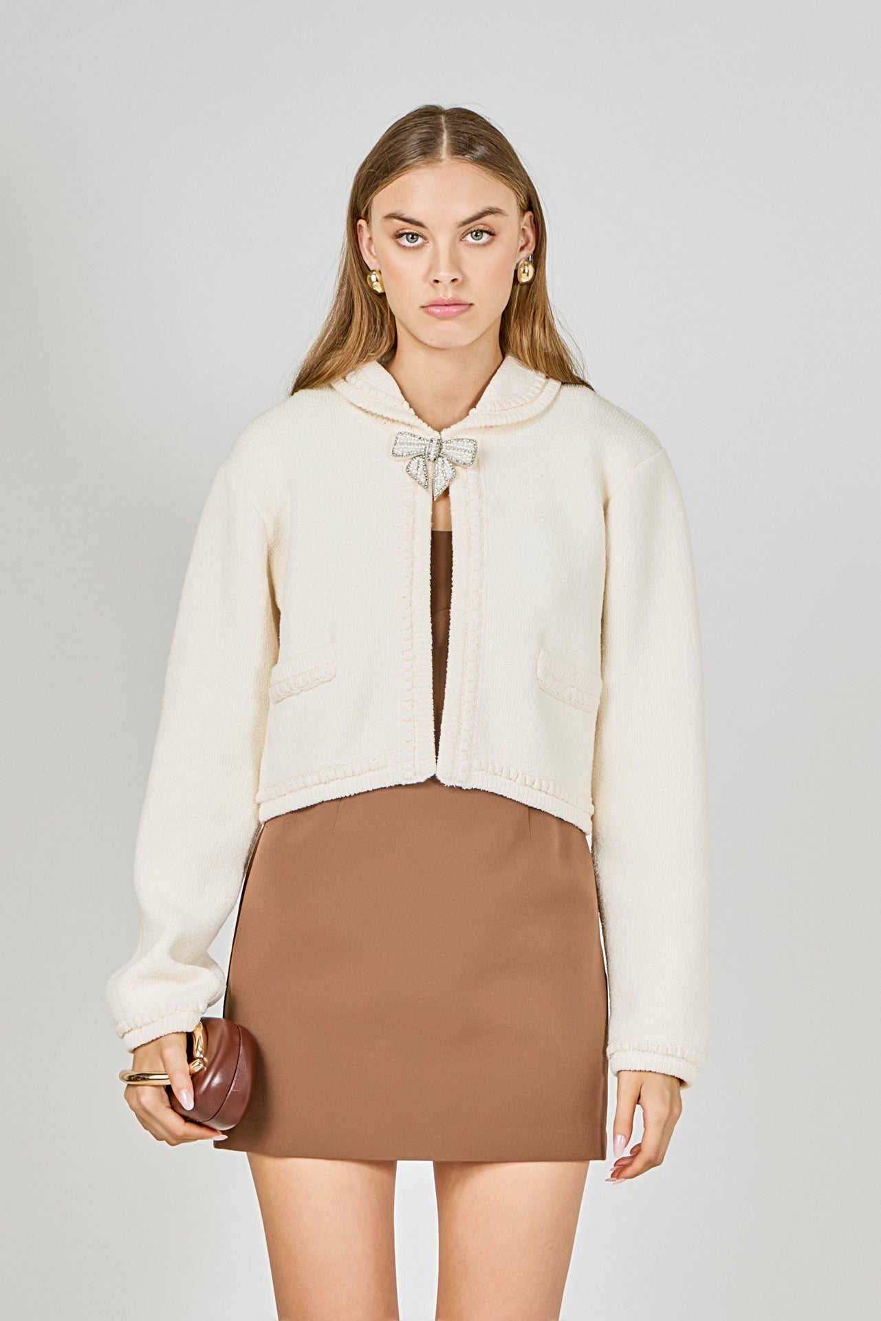 ENDLESS ROSE - Cardigan Featuring Braided Trim and Bow Accents - JACKETS available at Objectrare