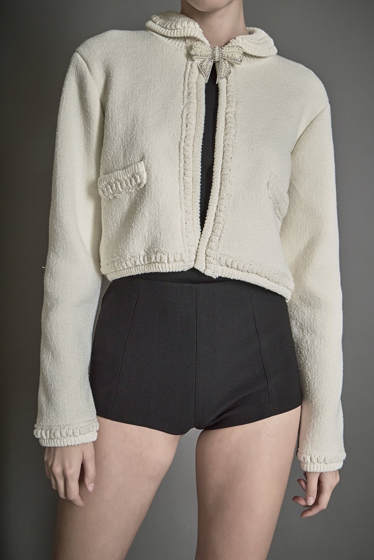 ENDLESS ROSE - Cardigan Featuring Braided Trim and Bow Accents - JACKETS available at Objectrare