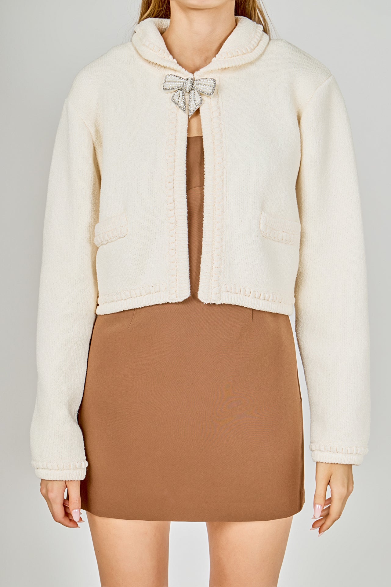 ENDLESS ROSE - Cardigan Featuring Braided Trim and Bow Accents - JACKETS available at Objectrare