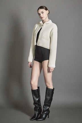 ENDLESS ROSE - Cardigan Featuring Braided Trim and Bow Accents - JACKETS available at Objectrare