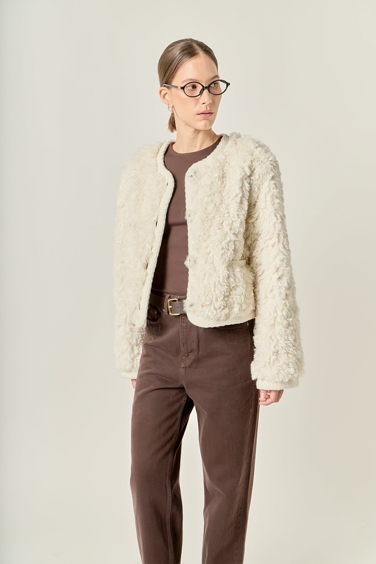 Knit Trim Teddy Jacket