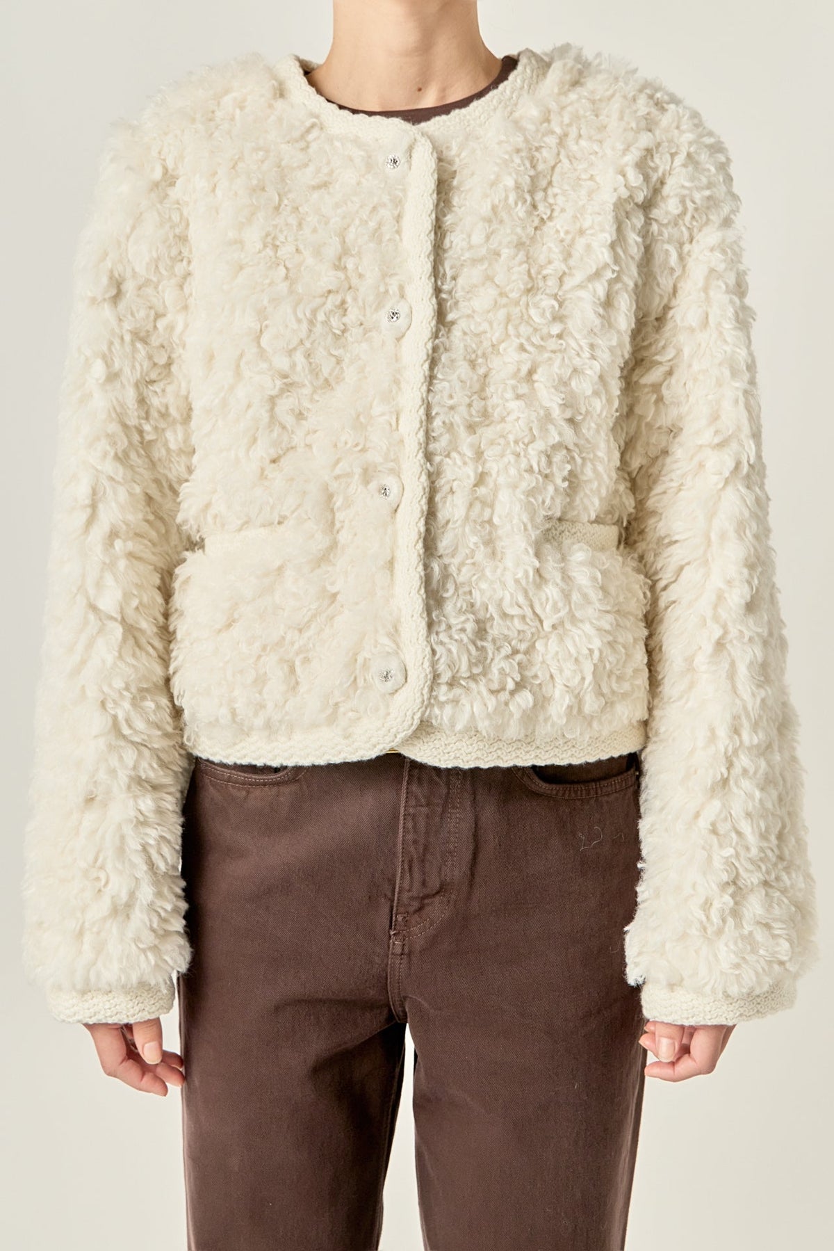 ENGLISH FACTORY - Knit Trim Teddy Jacket - JACKETS available at Objectrare