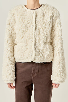 ENGLISH FACTORY - Knit Trim Teddy Jacket - JACKETS available at Objectrare