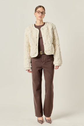 ENGLISH FACTORY - Knit Trim Teddy Jacket - JACKETS available at Objectrare