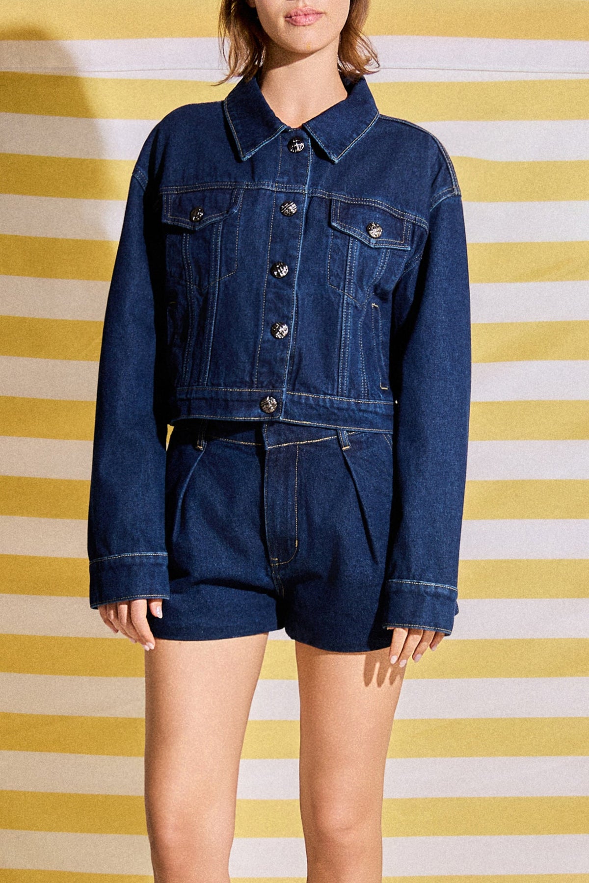 High Waisted Pleated Denim Shorts
